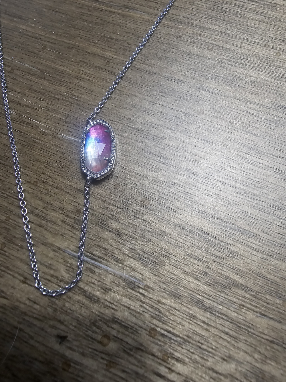 Kendra Scott Silver Necklace with Pink Iridescent Stone - Picture 2 of 2